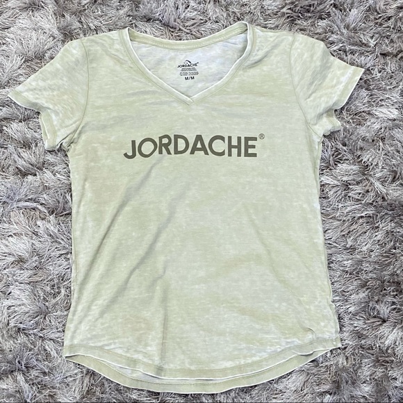 JORDACHE women army green cream tone V neck T-shirt. Size M. Used. - Picture 5 of 6